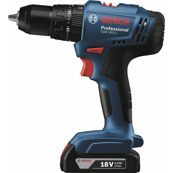 Акумуляторний ударний дриль-шурупокрут Bosch GSB 183-LI Professional з акб GBA 18V 2 Ah і з/п GAL 18V-20, в кейсі 06019K9101