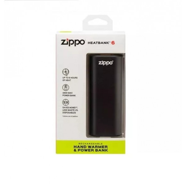 Грілка для рук USB до 6 годин+ Power Bank 4400 мАч ZIPPO Heatbank, індикатор заряду та нагріву,  чорна, картонна упаковка (2007389)
