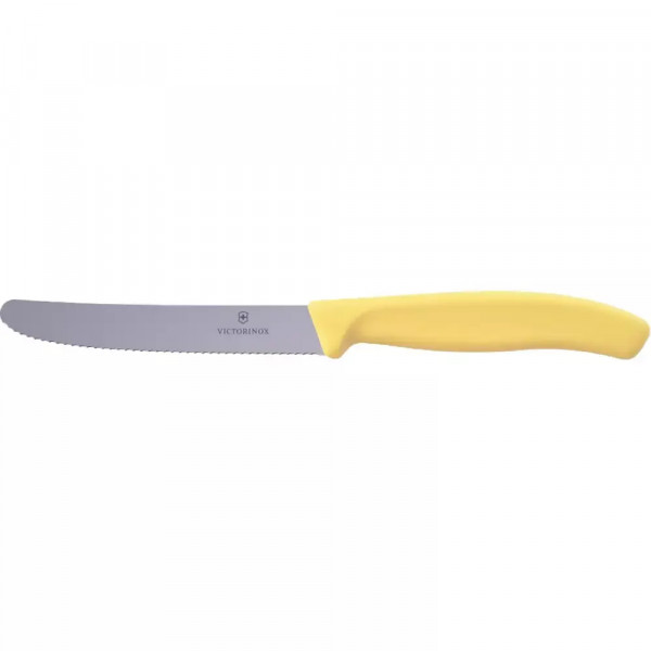 Ніж столовий для різки томатів універсальний  11см Victorinox Swiss Classic Tomato&Table круглий кінчик, серрейтор Жовтий (6.7838.E120)