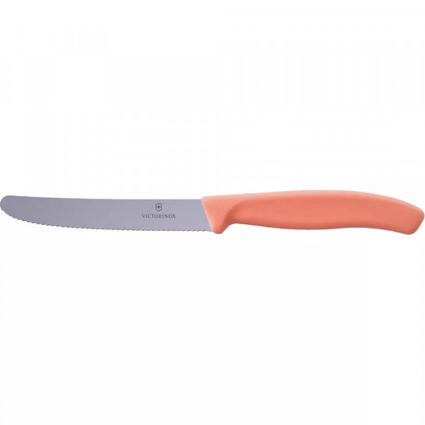 Ніж столовий для різки томатів універсальний  11см Victorinox Swiss Classic Tomato&Table круглий носік лезо серрейтор Персіково-помаранчевий (6.7839.E170)