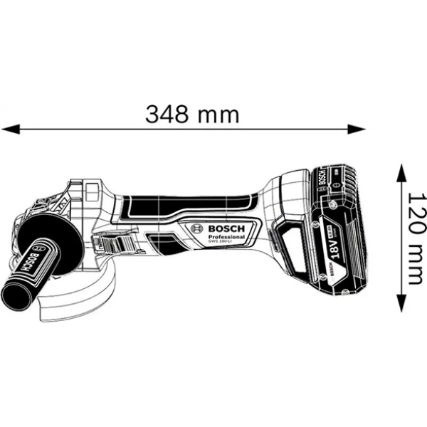 Акумуляторна безщіткова кутова шліфмашина Bosch Professional GWS 180-LI, без акб 06019H9020