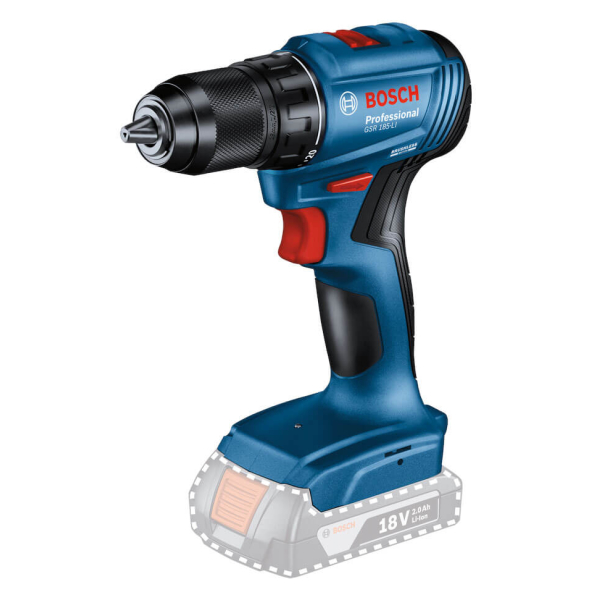 Безщітковий акумуляторний дриль-шурупокрут Bosch GSR 185-LI Professional із 2 акб GBA 18V 2.0Ah і з/п GAL 18V-20 у кейсі 06019K3000
