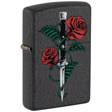 Запальничка бензинова ZIPPO Rose Dagger Tattoo Design Black Crackle®, черний (49778)