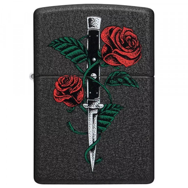 Запальничка бензинова ZIPPO Rose Dagger Tattoo Design Black Crackle®, черний (49778)