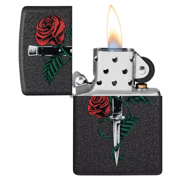 Запальничка бензинова ZIPPO Rose Dagger Tattoo Design Black Crackle®, черний (49778)