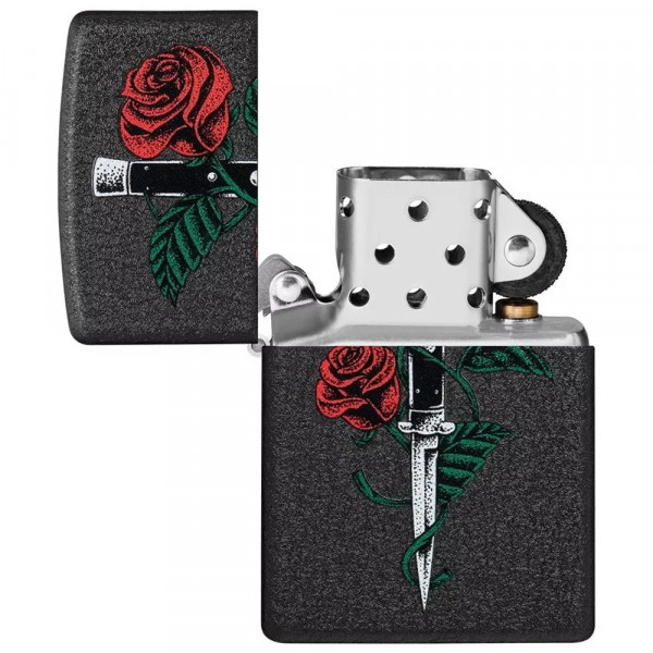 Запальничка бензинова ZIPPO Rose Dagger Tattoo Design Black Crackle®, черний (49778)