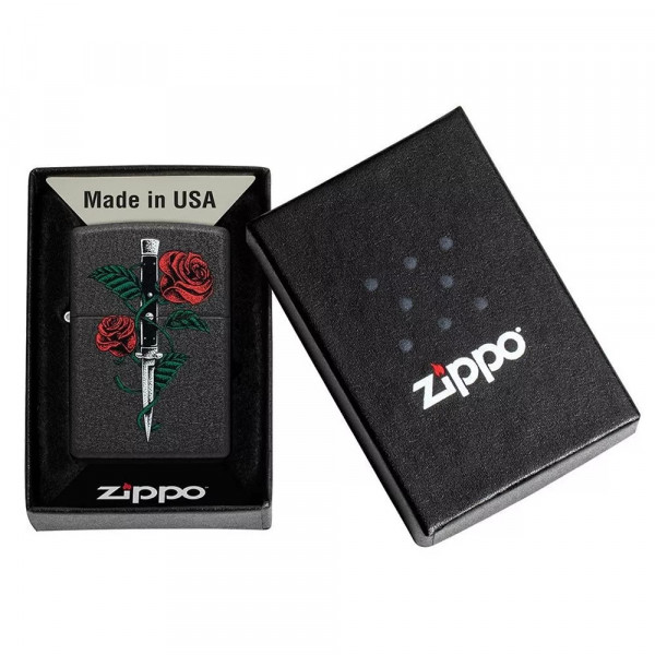 Запальничка бензинова ZIPPO Rose Dagger Tattoo Design Black Crackle®, черний (49778)