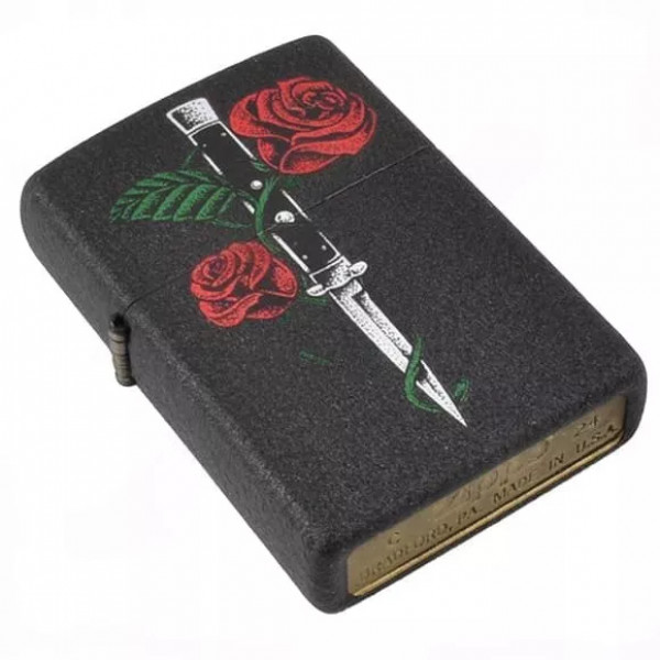 Запальничка бензинова ZIPPO Rose Dagger Tattoo Design Black Crackle®, черний (49778)