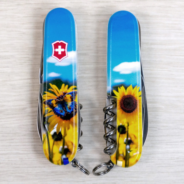 Складаний ніж Victorinox CAMPER UKRAINE Соняшники та метелик 1.3613.7.T3200pw