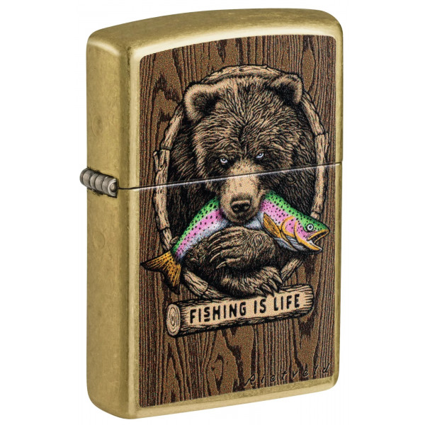Запальничка бензинова ZIPPO Rietveld® Fishing is Life Design Street Brass Коричневий (47111)