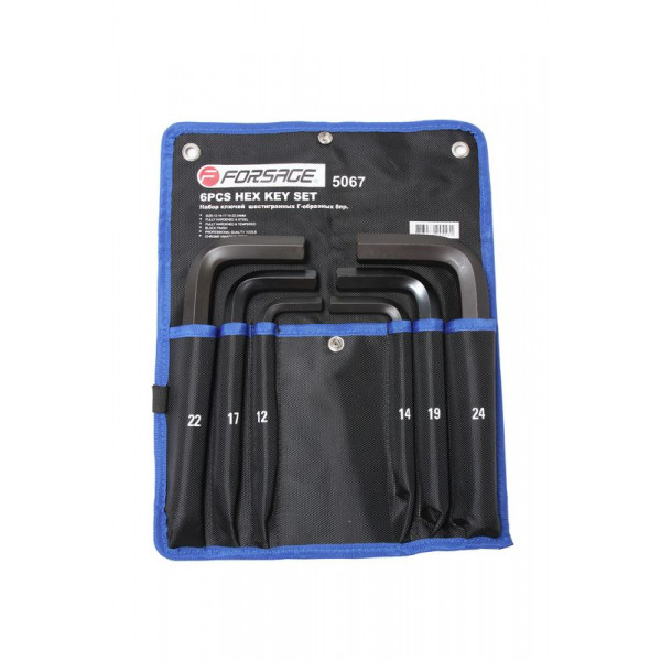 Набір ключів Г-подібних 6-гранних, 6пр. (12, 14, 17, 19, 22, 24ММ) на полотні