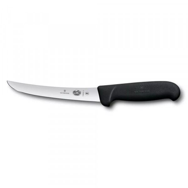 Ніж кухонний обвалювальний 15 см Victorinox Fibrox Boning вигнуте вузьке лезо гладка кромка Чорний (5.6503.15)