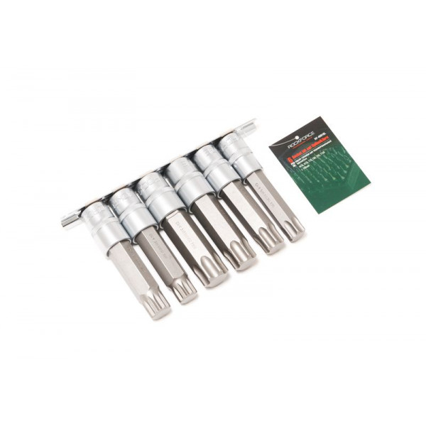 Набір головок-біт різнопрофільних Spline & Torx, 6 пр. (М16, М18, Т70, Т80, Т90, Т100; L-100мм) 1/2" ROCKFORCE RF-40918L