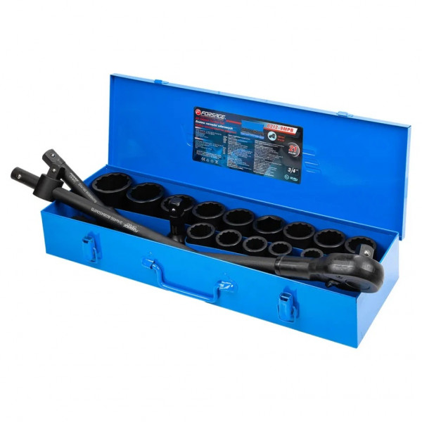 Набір ударних інструментів 3/4'', 12гр, 21пр(17,19,21,22,24,27,30,32,34,35,36,36-6гр,38,41,46,50мм), в метал .кейсі FORSAGE F-6212-9MPB