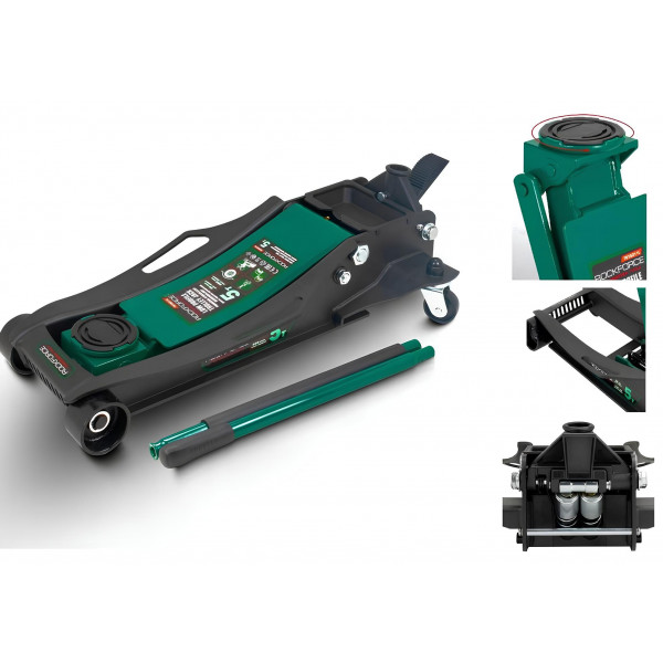 Домкрат 5т підкатний (96-595 мм) з педаллю Rockforce RF-T815011L