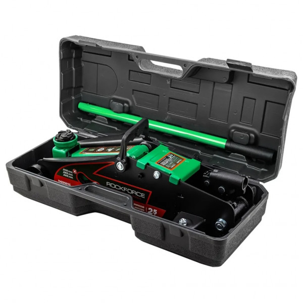 Домкрат підкатний 2,5т (140-387мм) з фіксацією в кейсі Rock FORCE RF-TH22501C