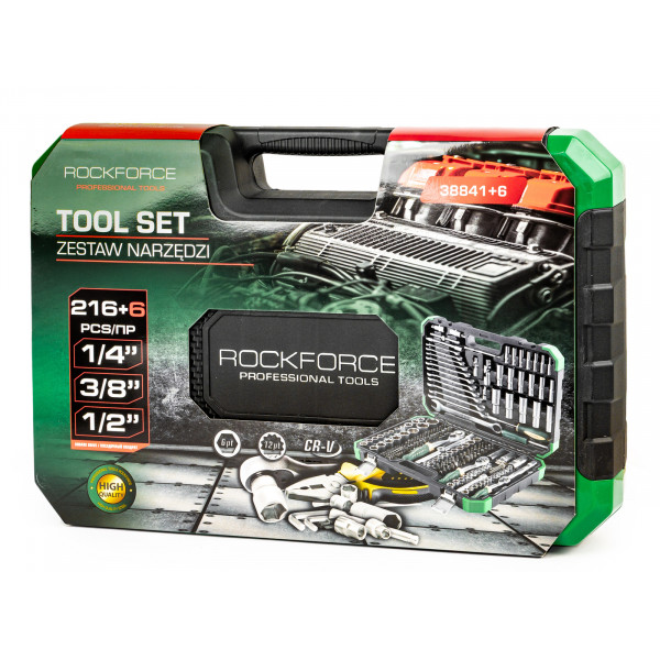 Набір інструментів 216+6пр. 1/4" 3/8" 1/2" (6гр,12гр) Rockforce RF-38841+6 Набір інструментів 216+6пр. 1/4" 3/8" 1/2" (6гр,12гр) Rockforce RF-38841+6