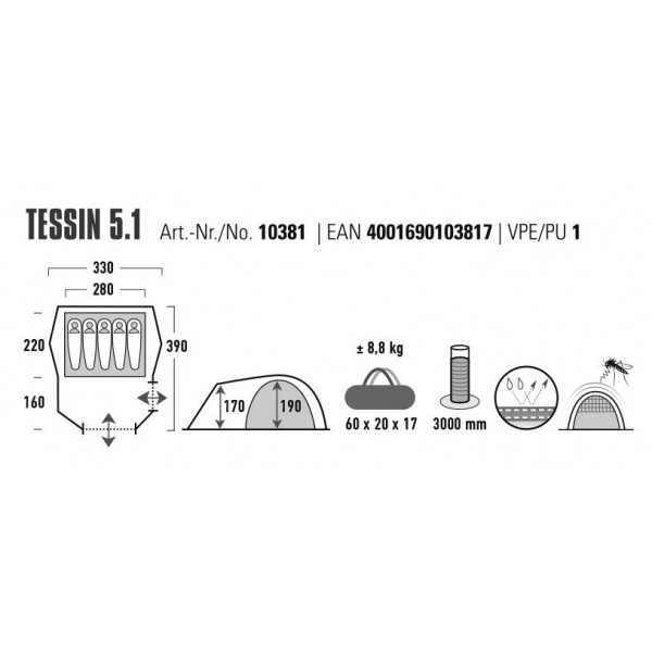 Намет п'ятимісний High Peak Tessin 5.1 Deep Forest (10381) (930595)