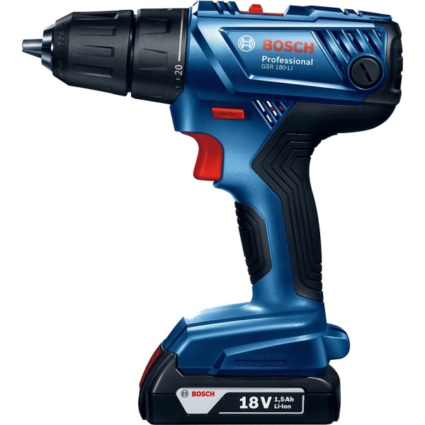 Акумуляторний дриль-шурупокрут Bosch Professional GSR 180-Li з 2 акб GBA 18V 2.0 Ah, з/п GAL 18V-20, набором біт і свердел 06019F810A