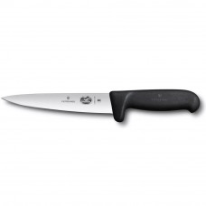 Нож для мяса универсальный 16см Victorinox FIBROX Sticking гладкое лезвие Safety Grip Черный (5.5603.16M)