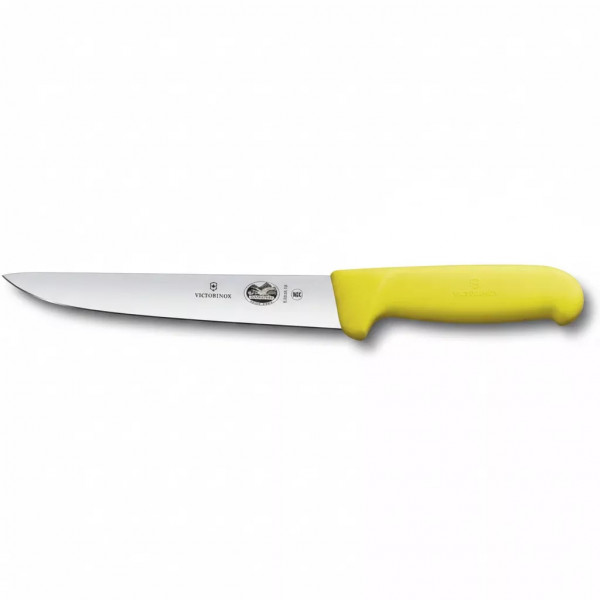 Ніж кухонний для м'яса обробний 18 см універсальний Victorinox Fibrox Sticking з прямим лезом і гладкою кромкою Жовтий (5.5508.18)