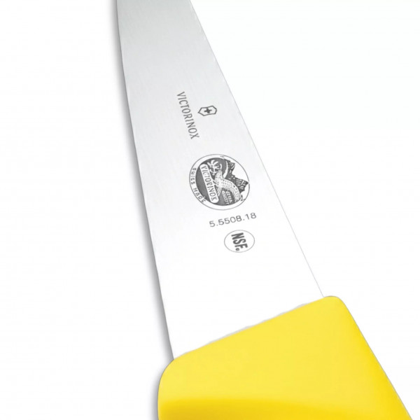Ніж кухонний для м'яса обробний 18 см універсальний Victorinox Fibrox Sticking з прямим лезом і гладкою кромкою Жовтий (5.5508.18) Ніж кухонний для м'яса обробний 18 см універсальний Victorinox Fibrox Sticking з прямим лезом і гладкою кромкою Жовтий (5.5508.18)