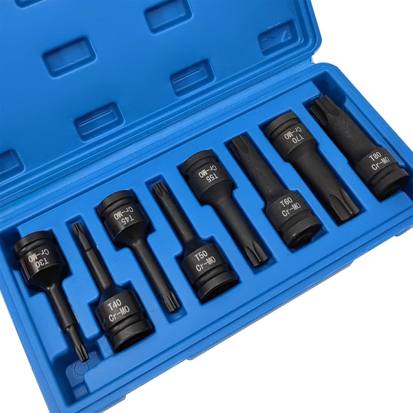 Набір головок-біт ударних 8пр. 1/2" TORX (T30, T40, T45, T50, T55, T60, T70, T80) в кейсі FORCEKRAFT FK-4088MPB