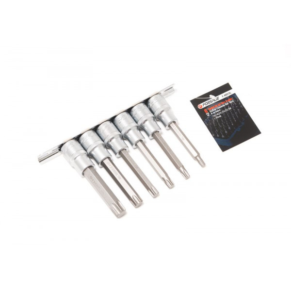 Набір головок-біт 6пр. 1/2" Torx 6-променевих (Т30, Т40, Т45, Т50, Т55, Т60, L-100мм) на планці Forsage F-40913L