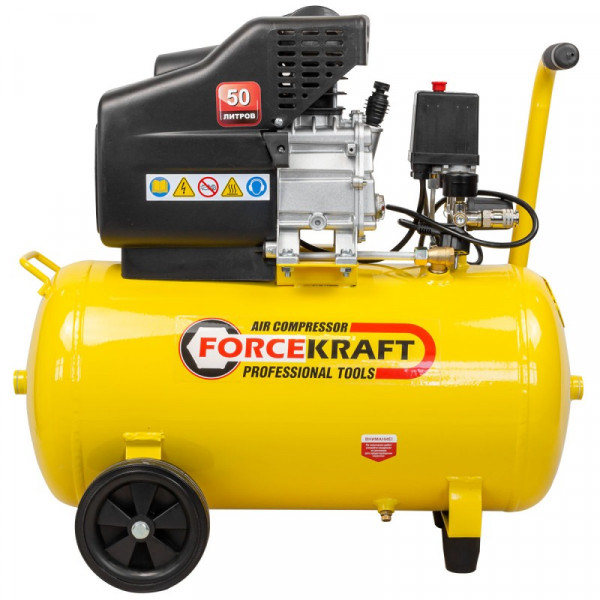 Компресор 50л поршневий з прямим приводом (1.5кВт, ресивер 50л, 180л/м, 220В, вага 25 кг) FORCEKRAFT FK-BM25/50