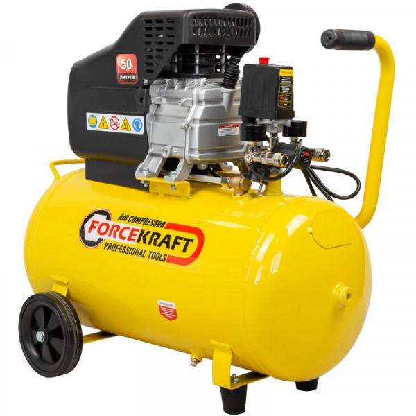 Компресор 50л поршневий з прямим приводом (1.5кВт, ресивер 50л, 180л/м, 220В, вага 25 кг) FORCEKRAFT FK-BM25/50