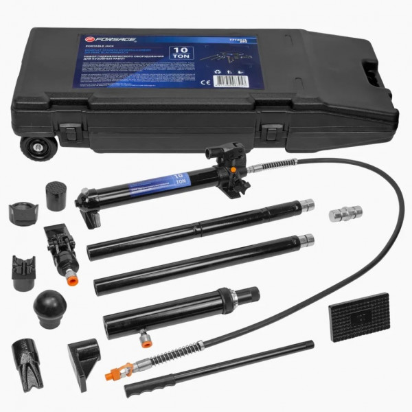 Циліндр гідравлічний 10т з насосом та комплектом надставок, набір для кузовних робіт FORSAGE F-T71002L