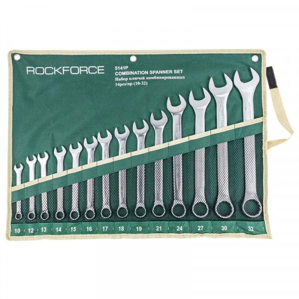 Набір ключів комбінованих 14пр. (10, 12-19, 21, 24, 30, 32мм) на полотні ROCKFORCE RF-5141P