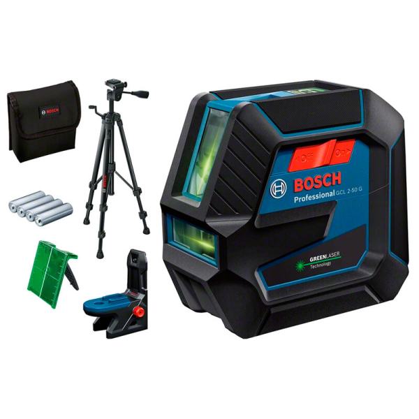 Лазерний нівелір Bosch Professional GCL 2-50 G з штативом BT 150, тримачем RM 10, чохлом, мішенню 0601066M01