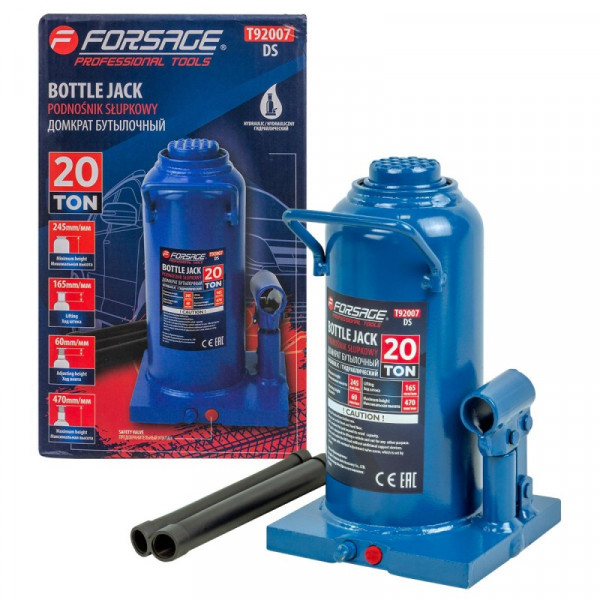 Домкрат пляшковий 20т низький з клапаном (h min 245мм, h max 470мм) Forsage F-T92007