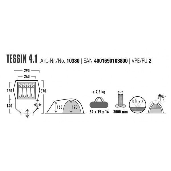 Намет чотиримісний High Peak Tessin 4.1 Deep Forest (10380) (930594)