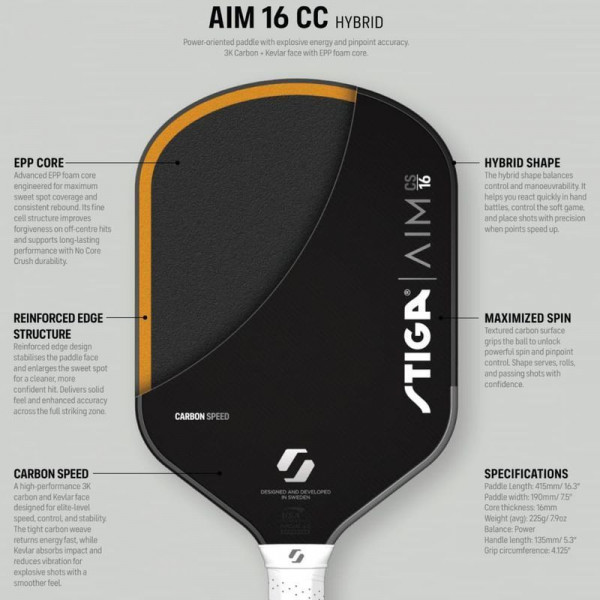 Ракетка для піклболу Stiga AIM CS 16 Hybrid (3202-0318-02) 932364 Ракетка для піклболу Stiga AIM CS 16 Hybrid (3202-0318-02) 932364