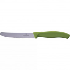Ніж столовий для різки томатів універсальний 11см Victorinox" Swiss Classic Tomato&Table круглий носік лезо серрейтор Оливково-зелений (6.7834.E575)