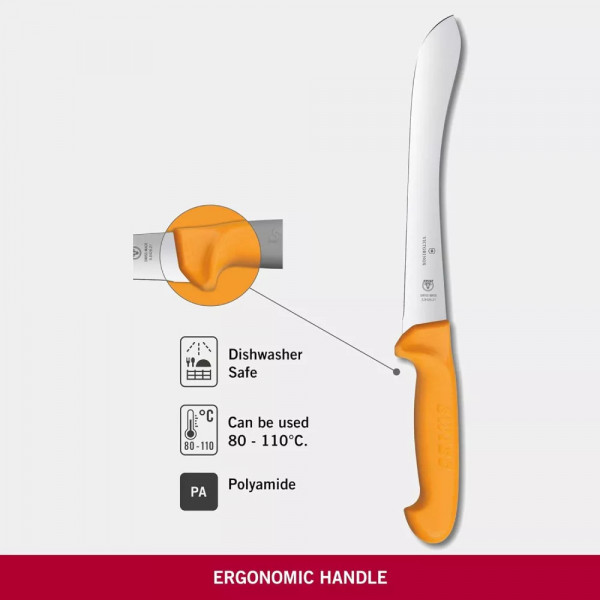 Ніж обробний м'ясника 21 см Victorinox Swibo Butcher пряме широке лезо гладка кромка Жовтогарячий (5.8426.21) Ніж обробний м'ясника 21 см Victorinox Swibo Butcher пряме широке лезо гладка кромка Жовтогарячий (5.8426.21)