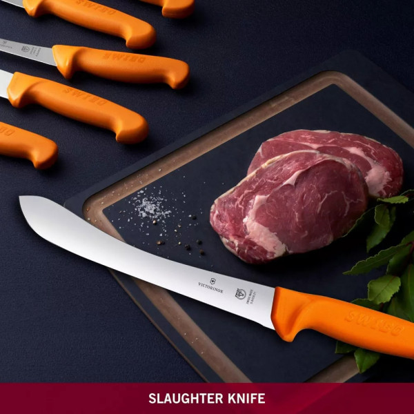 Ніж обробний м'ясника 21 см Victorinox Swibo Butcher пряме широке лезо гладка кромка Жовтогарячий (5.8426.21) Ніж обробний м'ясника 21 см Victorinox Swibo Butcher пряме широке лезо гладка кромка Жовтогарячий (5.8426.21)