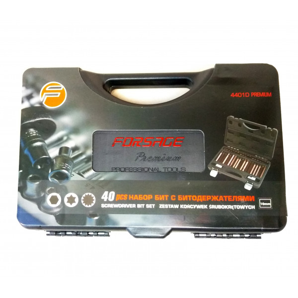 Набір біт 40пр. з бітотримачами (10мм)(75/30мм: T20-T55, H4-H12, M5-M12) у пластиковому кейсі Forsage F-4401D
