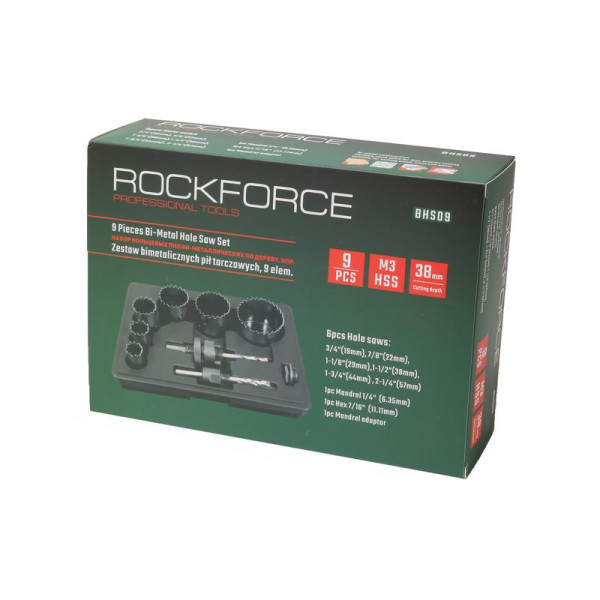 Пили кільцеві біметалічні по дереву, набір 9пр. ROCKFORCE RF-BHS09