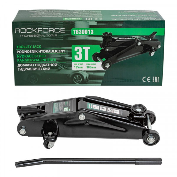 Домкрат підкатний 3т з вузькою базою (h min 135мм, h max 380мм) ROCKFORCE RF-T830013