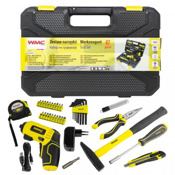 Акумуляторна викрутка з набором інструментів 47 предметів WMC TOOLS 1047