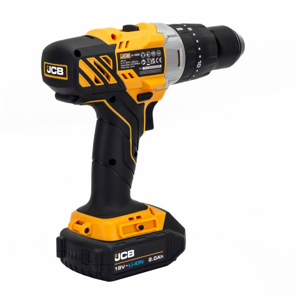 Дриль-шуруповерт акумуляторний (JCB-18CD-BE) 18V, max 45Nm в комплекті із зарядним пристроєм (JCB-18VFC-E) 2.4A та батареєю акумуляторною (JCB-20LI-E) 2.0AH JCB-18CD-2XB-E