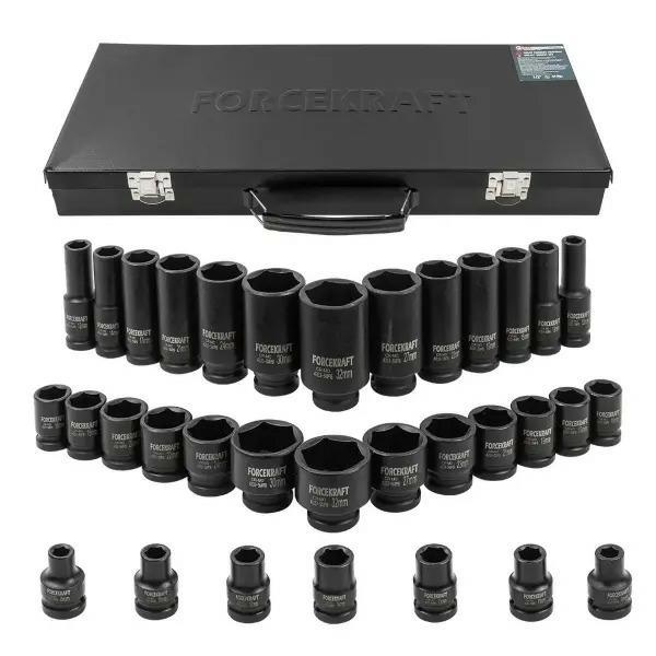 Набір ударних головок 33пр.. 1/2", 6-гранні (8–32 мм) Forcekraft FK-4333-5MPB Набір ударних головок 33пр.. 1/2", 6-гранні (8–32 мм) Forcekraft FK-4333-5MPB