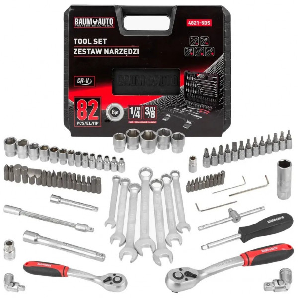 Набір інструментів 82пр. 1/4", 3/8" (6гр.) BaumAuto BM-4821-5DS Набір інструментів 82пр. 1/4", 3/8" (6гр.) BaumAuto BM-4821-5DS