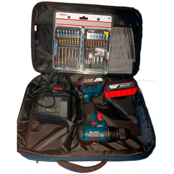 Безщітковий акумуляторний дриль-шурупокрут Bosch Professional GSR 18V-50  в сумці з 2 акб 2 Ah, з/п GAL 18V-20, набором 43 насадок для загвинчування 06019H5004