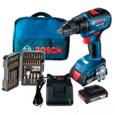 Безщітковий акумуляторний дриль-шурупокрут Bosch Professional GSR 18V-50  в сумці з 2 акб 2 Ah, з/п GAL 18V-20, набором 43 насадок для загвинчування 06019H5004