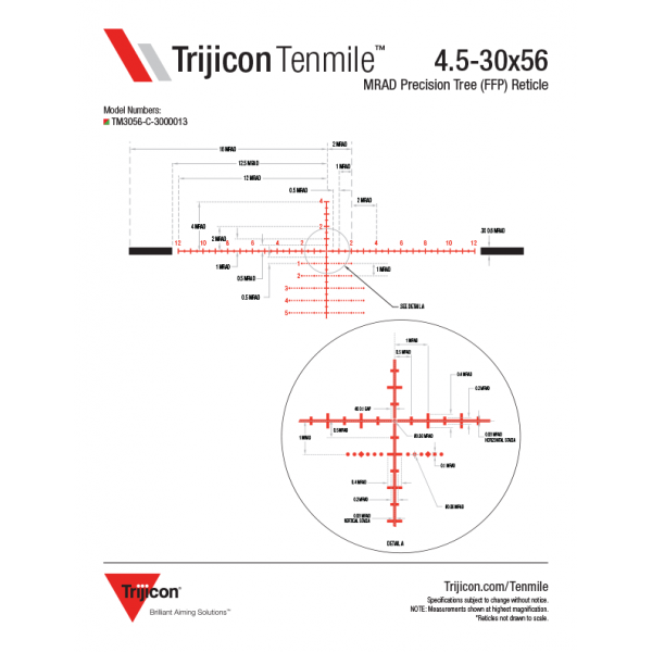 Приціл оптичний TRIJICON Tenmile 4.5-30x56 (34 мм) Red/Green MRAD illum. Precision Tree FFP TM3056-C-3000013
