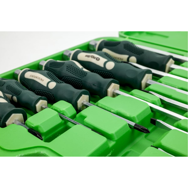 Набір викруток силових ударних магнітних 12 предметів (SL: 6.5х38,3х75,5.5х75,6.5х100,8.0х150,10х200мм PH: 2х38,0х75, 1х75, 2х100, 3х150, 4х200мм), в кейсі ROCKFORCE RF-21310